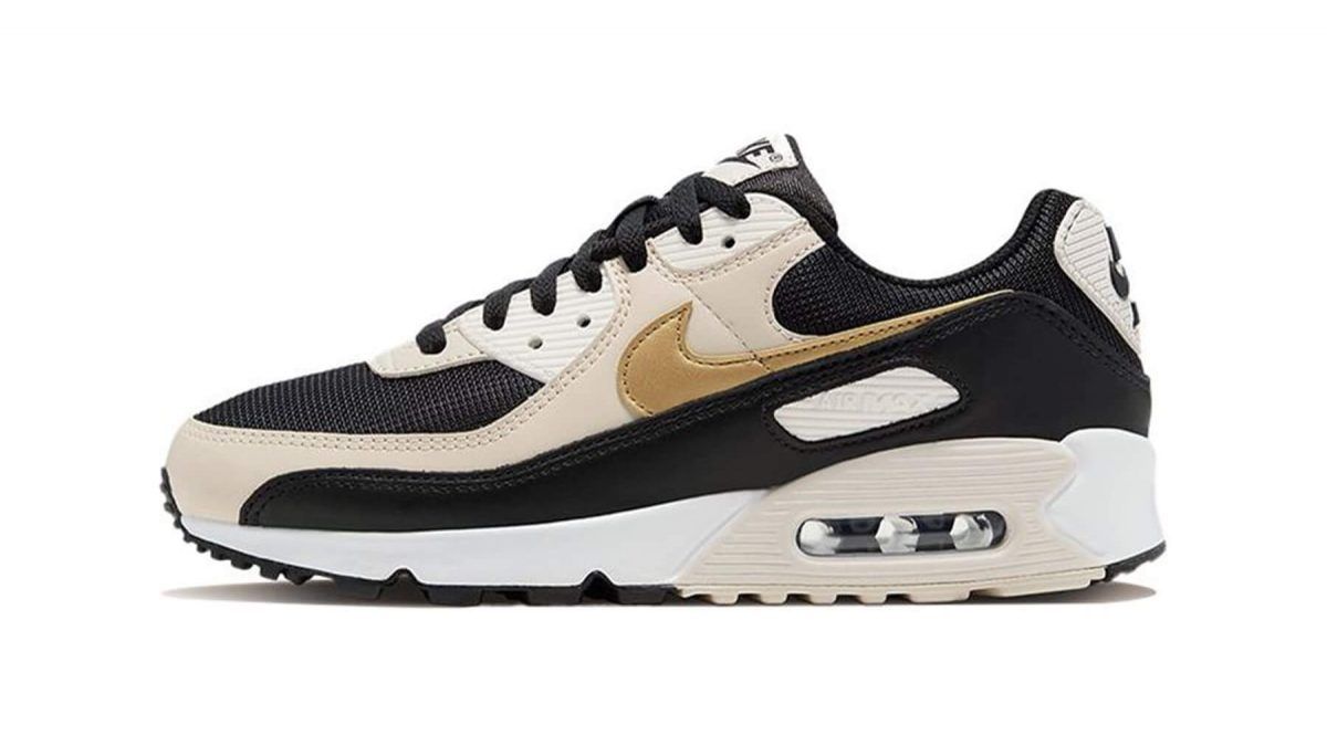 nike air max 90 white black gold